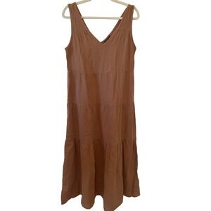 Quince Size S Organic Cotton‎ Gauze Tiered Maxi Dress Toasted Coconut Brown